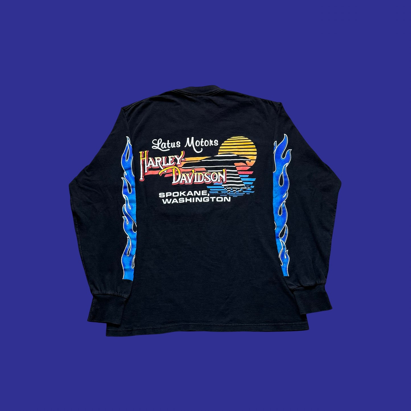 Vintage Harley Davidson Blue Flame 1988 Long Sleeve Size L