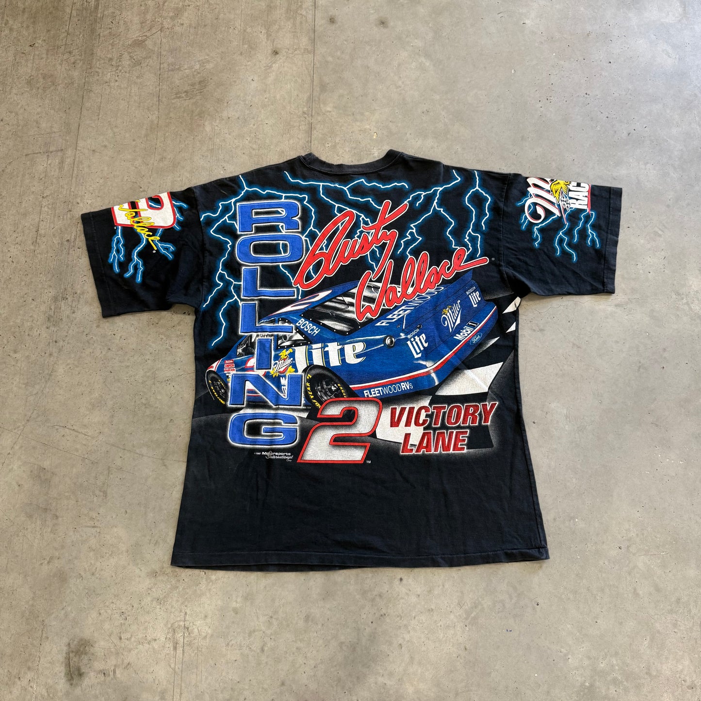 Vintage Nascar Rusty Wallace “Rolling Thunder” AOP Shirt Size XL