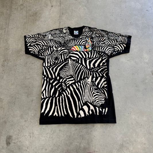 Vintage Zebra Liquid Blue 1993 AOP Shirt Size XL