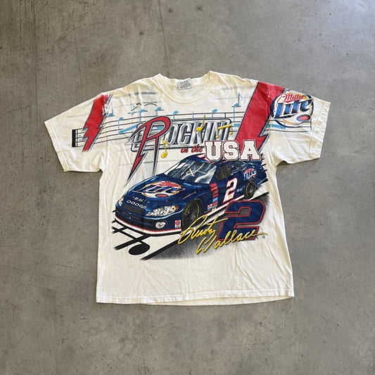 Vintage Nascar Rusty Wallace “Rockin In The USA” AOP Shirt Size XL