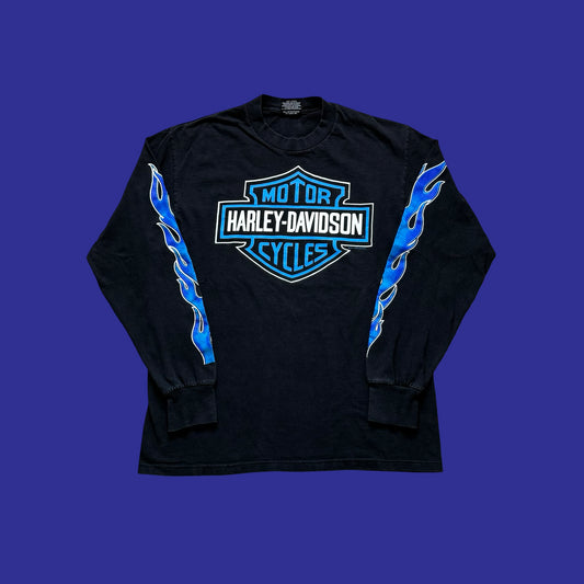 Vintage Harley Davidson Blue Flame 1988 Long Sleeve Size L