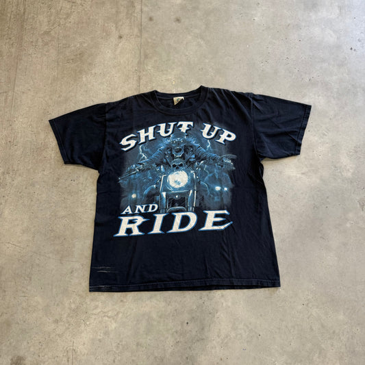 Vintage Shut Up And Ride Liquid Blue Shirt Size XL